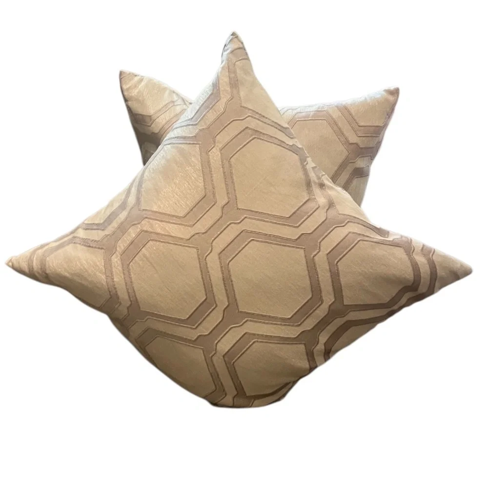Pair Geometric‎ Ivory (Beige) & Light Tan Feathers Cotton Blend Throw Pillow 20